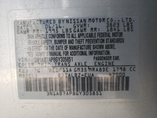 Photo 9 VIN: 3N1AB7AP8GY305851 - NISSAN SENTRA 