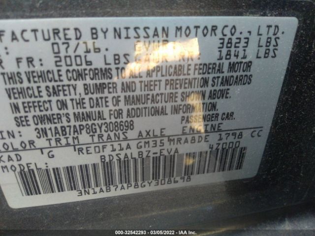 Photo 8 VIN: 3N1AB7AP8GY308698 - NISSAN SENTRA 