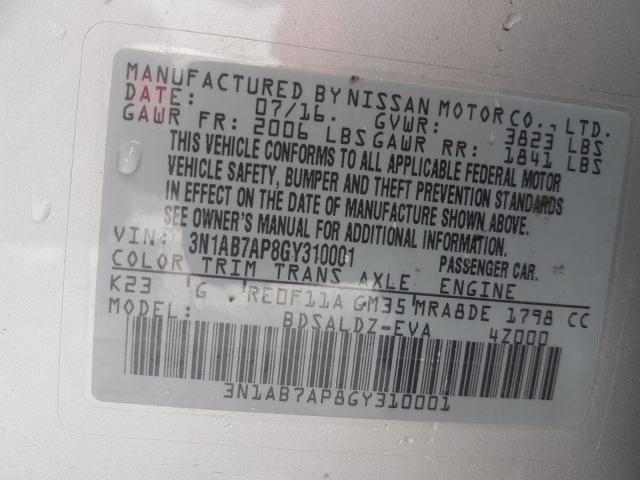 Photo 9 VIN: 3N1AB7AP8GY310001 - NISSAN SENTRA 