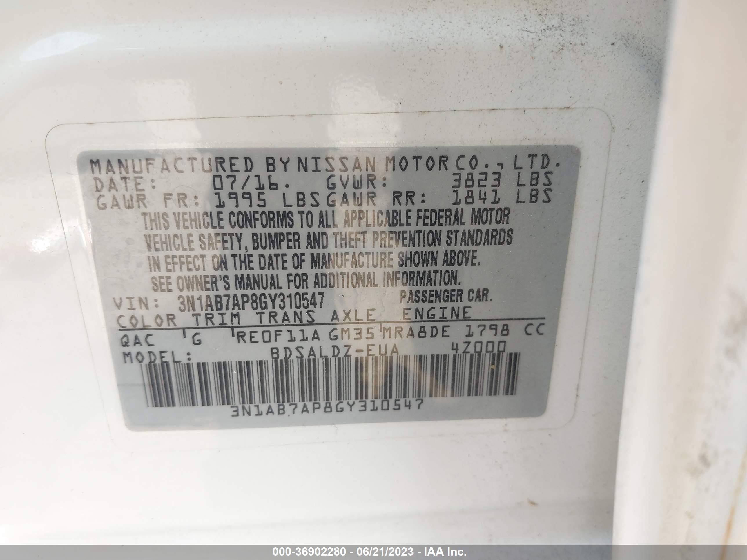 Photo 8 VIN: 3N1AB7AP8GY310547 - NISSAN SENTRA 