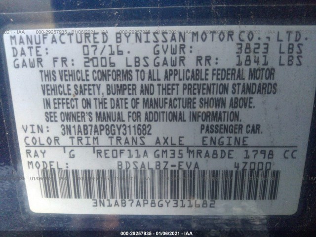 Photo 8 VIN: 3N1AB7AP8GY311682 - NISSAN SENTRA 