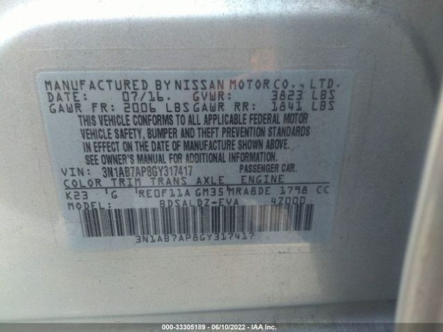 Photo 8 VIN: 3N1AB7AP8GY317417 - NISSAN SENTRA 