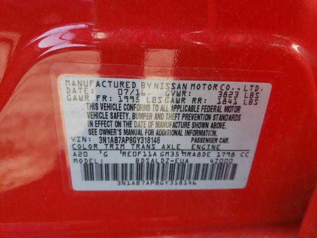 Photo 9 VIN: 3N1AB7AP8GY318146 - NISSAN SENTRA S 