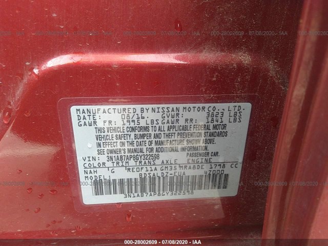 Photo 8 VIN: 3N1AB7AP8GY322598 - NISSAN SENTRA 