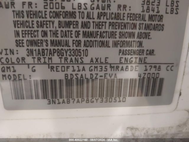 Photo 8 VIN: 3N1AB7AP8GY330510 - NISSAN SENTRA 