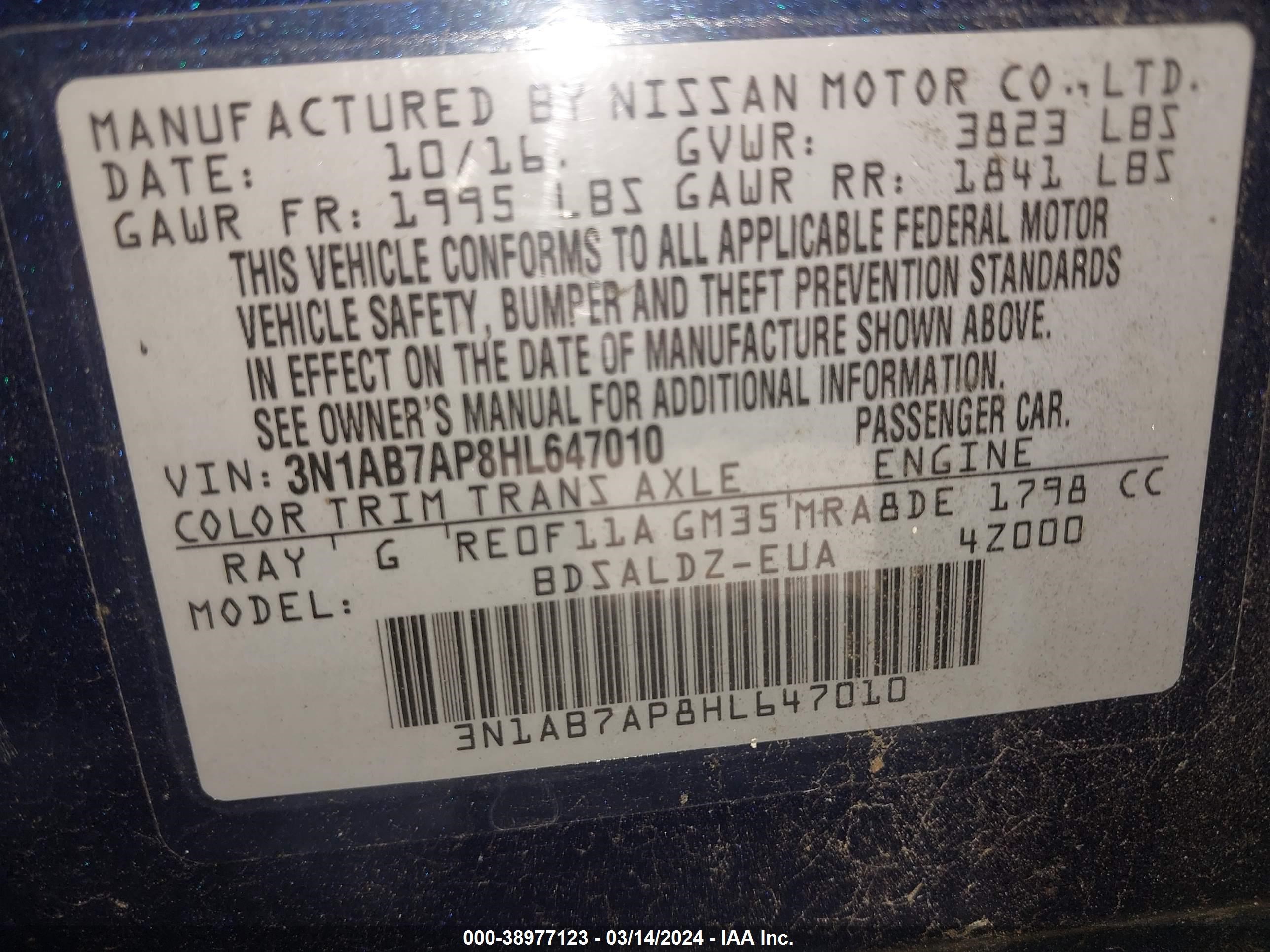 Photo 8 VIN: 3N1AB7AP8HL647010 - NISSAN SENTRA 