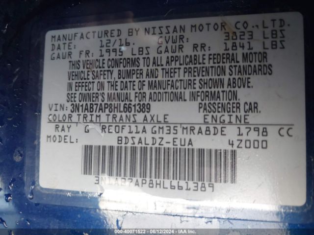 Photo 8 VIN: 3N1AB7AP8HL661389 - NISSAN SENTRA 