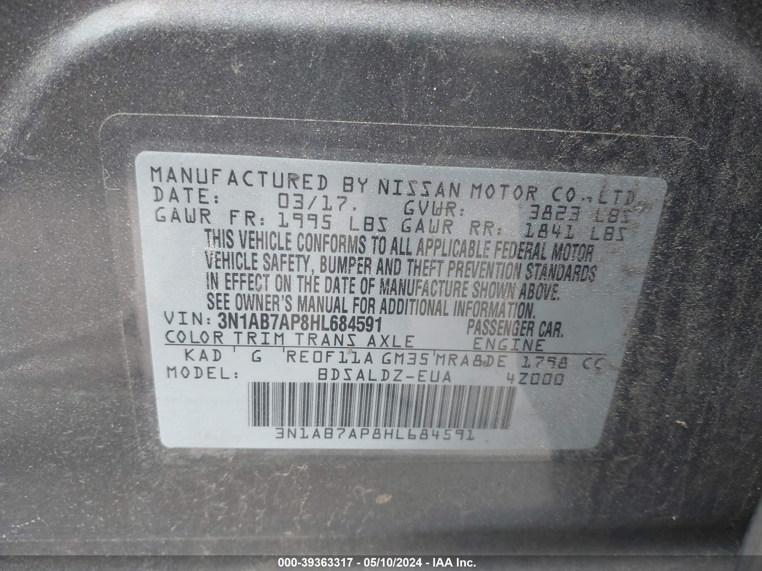 Photo 8 VIN: 3N1AB7AP8HL684591 - NISSAN SENTRA 