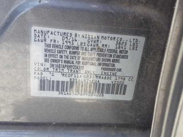 Photo 9 VIN: 3N1AB7AP8HY204228 - NISSAN SENTRA S 