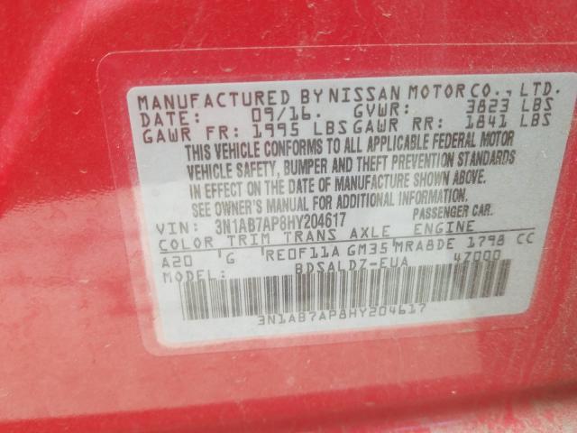 Photo 9 VIN: 3N1AB7AP8HY204617 - NISSAN SENTRA S 