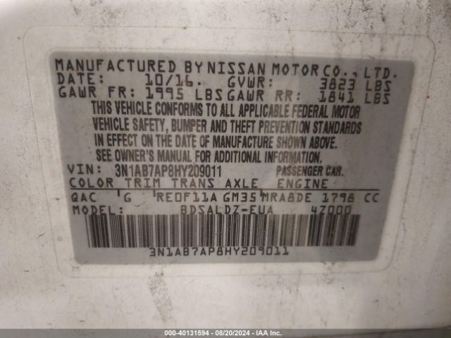 Photo 8 VIN: 3N1AB7AP8HY209011 - NISSAN SENTRA 