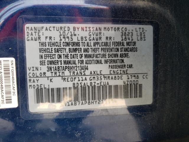 Photo 9 VIN: 3N1AB7AP8HY213494 - NISSAN SENTRA S 