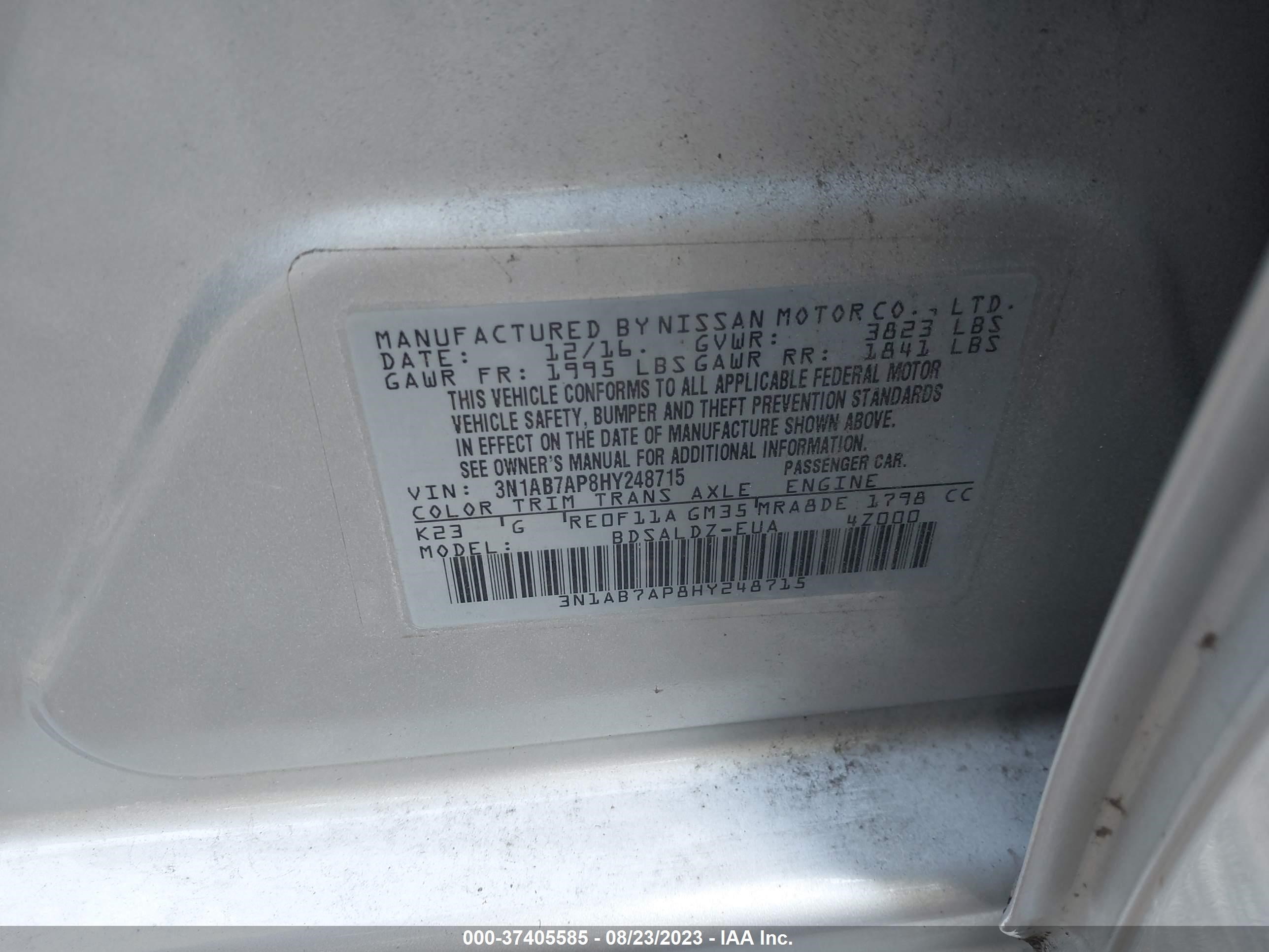 Photo 8 VIN: 3N1AB7AP8HY248715 - NISSAN SENTRA 