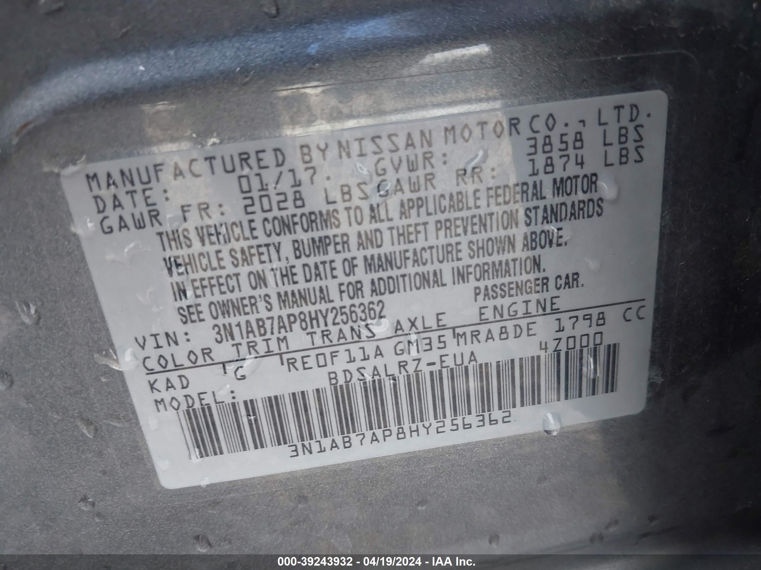 Photo 8 VIN: 3N1AB7AP8HY256362 - NISSAN SENTRA 