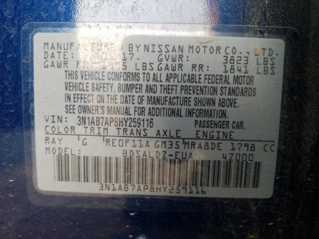 Photo 9 VIN: 3N1AB7AP8HY259116 - NISSAN SENTRA S 