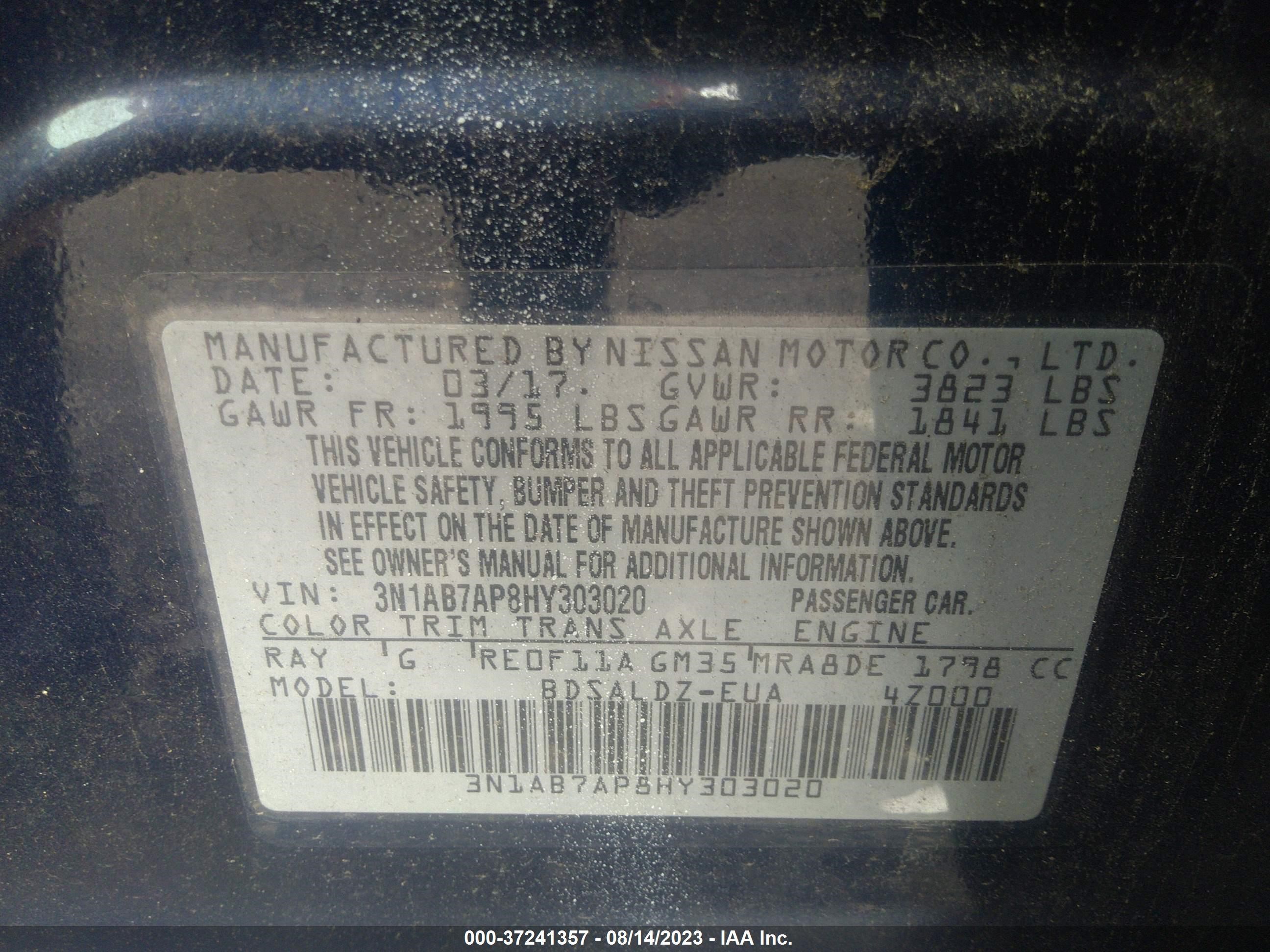 Photo 8 VIN: 3N1AB7AP8HY303020 - NISSAN SENTRA 