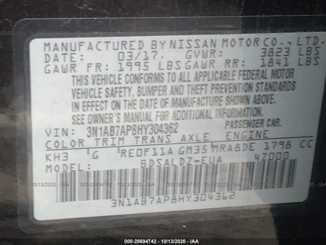 Photo 8 VIN: 3N1AB7AP8HY304362 - NISSAN SENTRA 