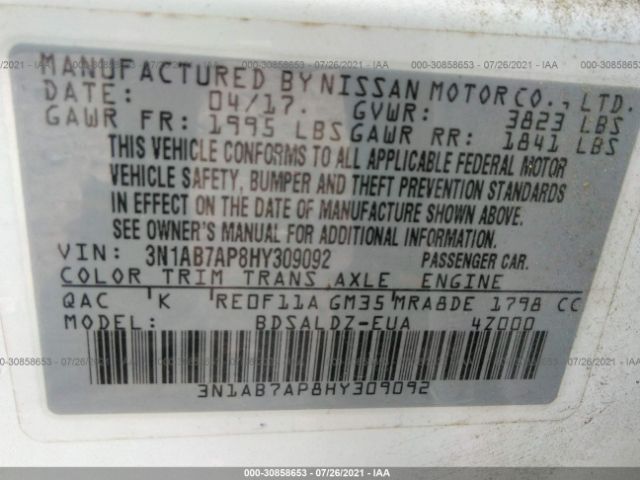 Photo 8 VIN: 3N1AB7AP8HY309092 - NISSAN SENTRA 