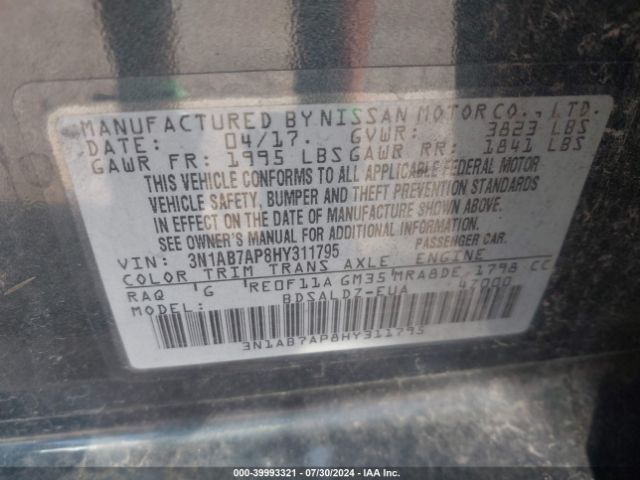 Photo 8 VIN: 3N1AB7AP8HY311795 - NISSAN SENTRA 