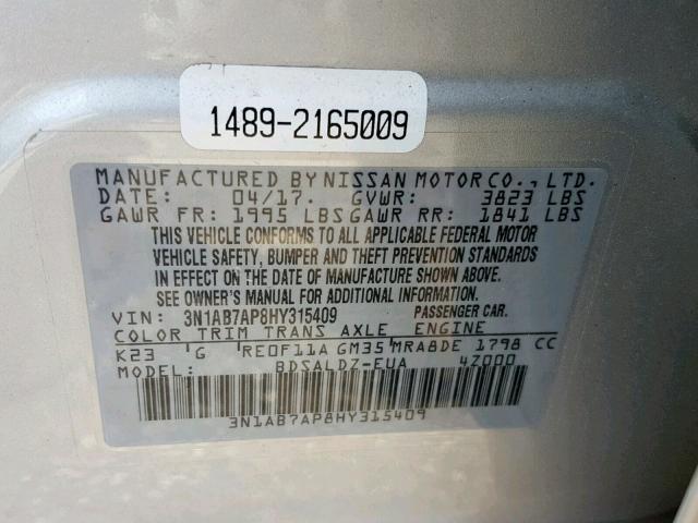 Photo 9 VIN: 3N1AB7AP8HY315409 - NISSAN SENTRA S 