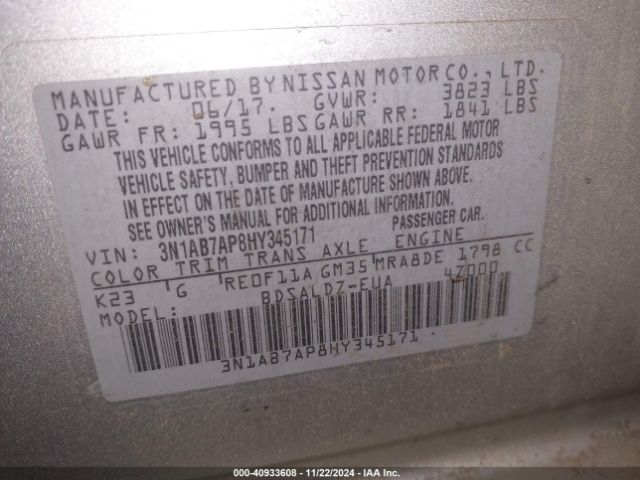 Photo 8 VIN: 3N1AB7AP8HY345171 - NISSAN SENTRA 