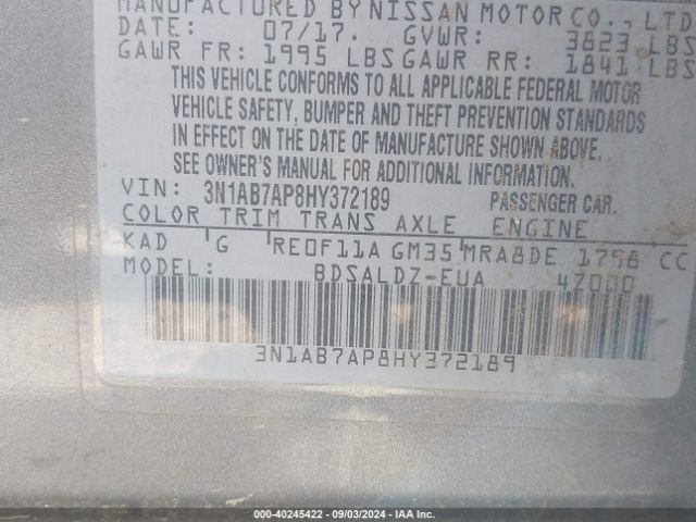 Photo 8 VIN: 3N1AB7AP8HY372189 - NISSAN SENTRA 