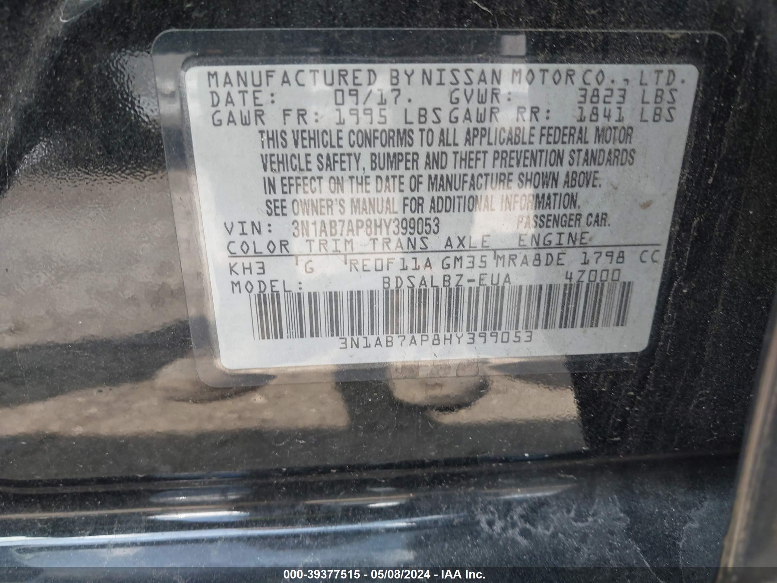 Photo 8 VIN: 3N1AB7AP8HY399053 - NISSAN SENTRA 