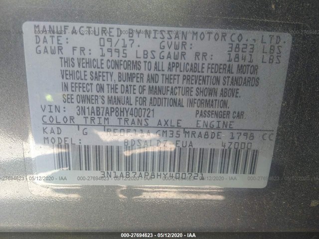 Photo 8 VIN: 3N1AB7AP8HY400721 - NISSAN SENTRA 