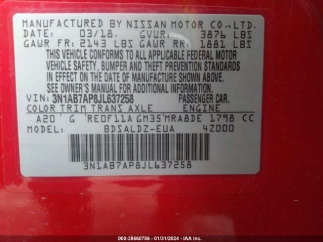 Photo 8 VIN: 3N1AB7AP8JL637258 - NISSAN SENTRA 