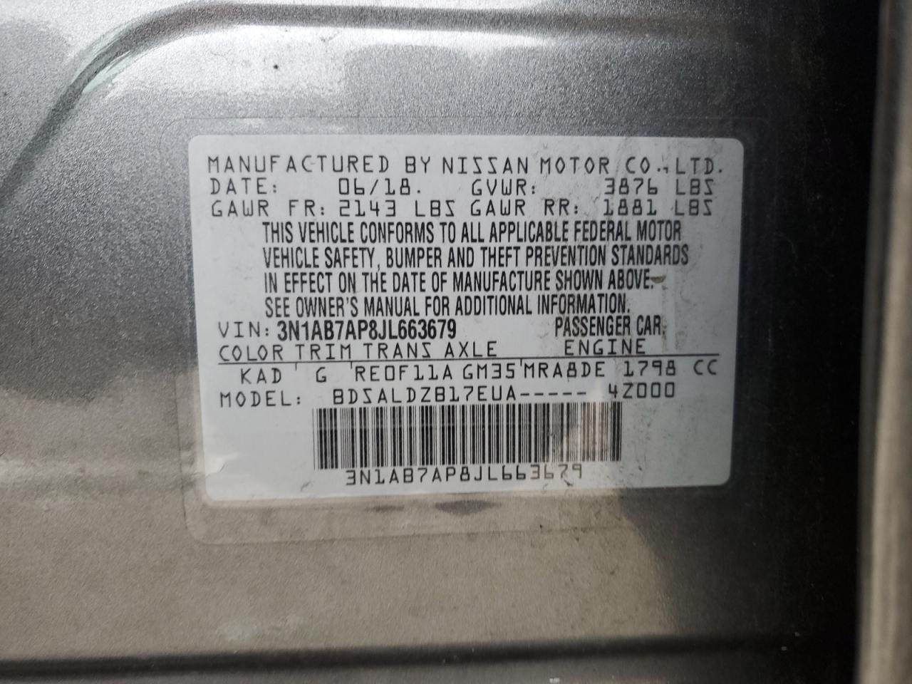 Photo 11 VIN: 3N1AB7AP8JL663679 - NISSAN SENTRA 