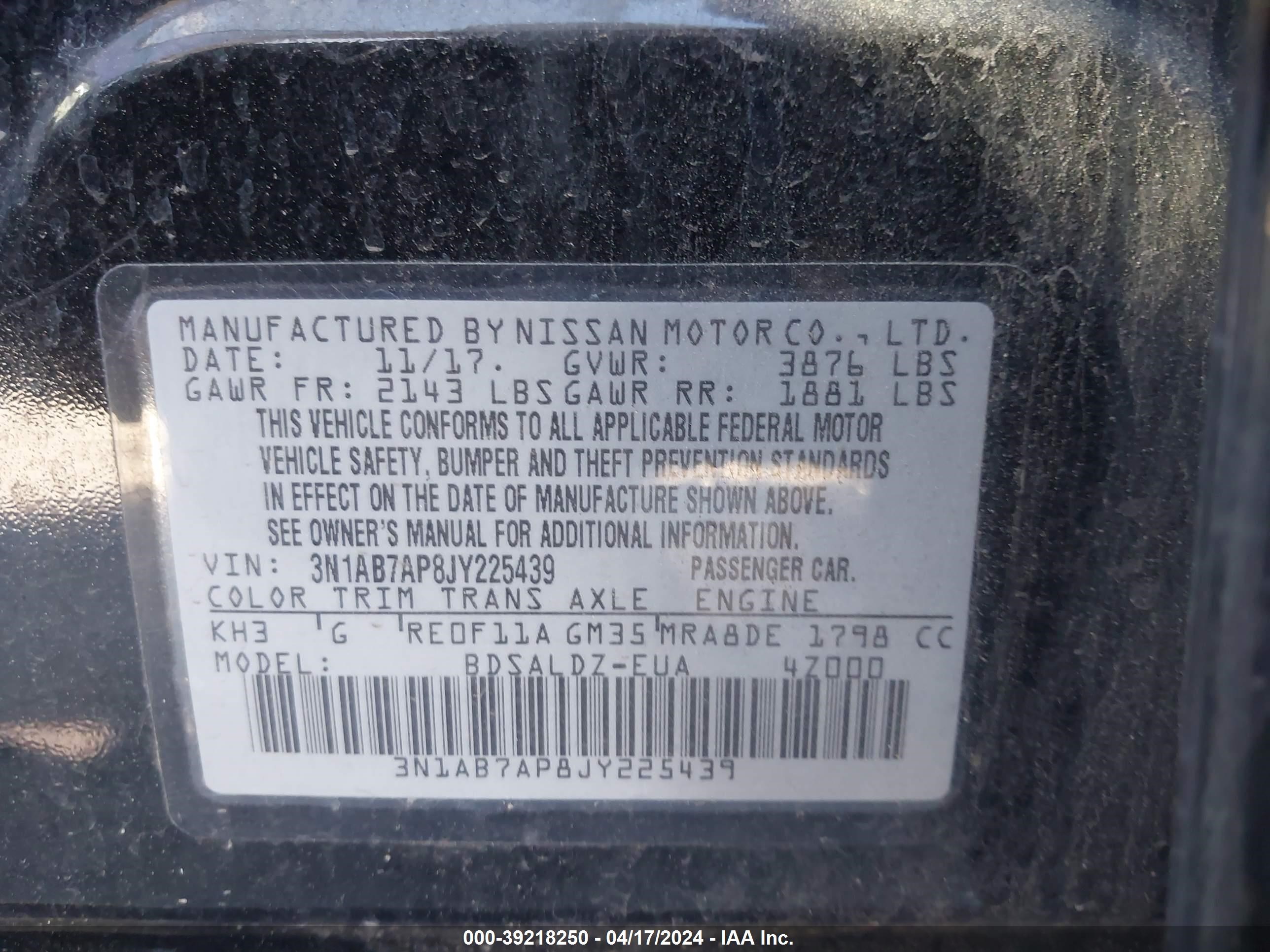 Photo 8 VIN: 3N1AB7AP8JY225439 - NISSAN SENTRA 