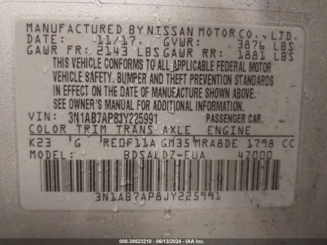 Photo 8 VIN: 3N1AB7AP8JY225991 - NISSAN SENTRA 