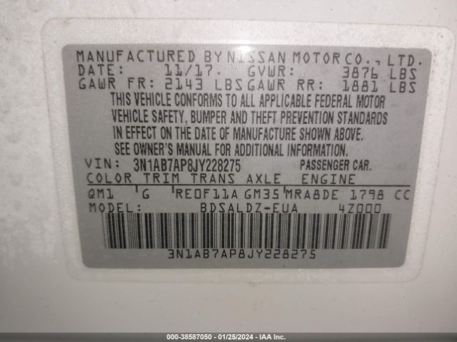 Photo 8 VIN: 3N1AB7AP8JY228275 - NISSAN SENTRA 