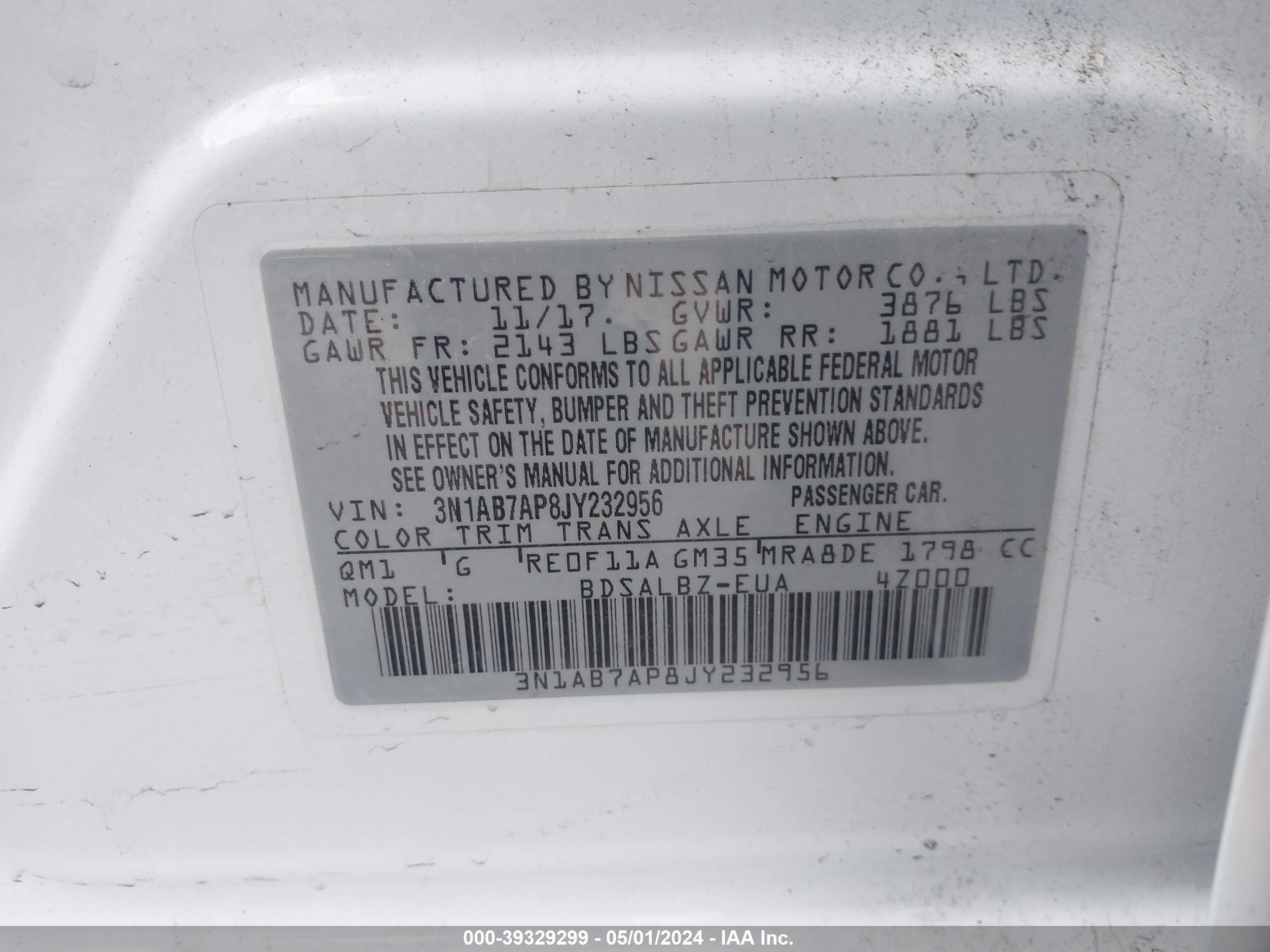 Photo 8 VIN: 3N1AB7AP8JY232956 - NISSAN SENTRA 