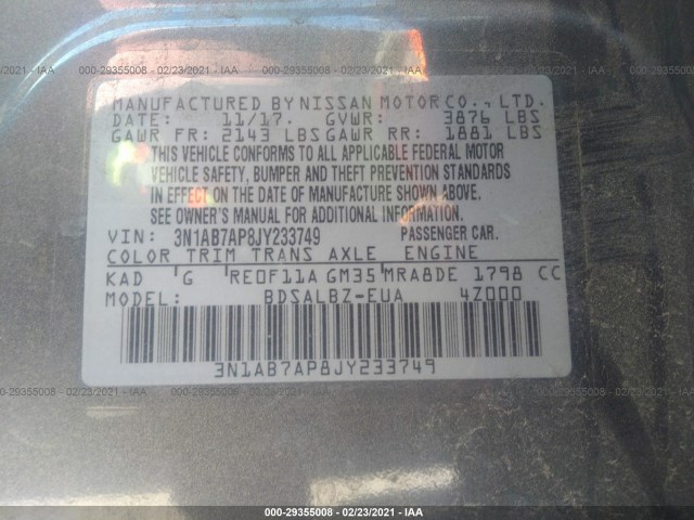 Photo 8 VIN: 3N1AB7AP8JY233749 - NISSAN SENTRA 