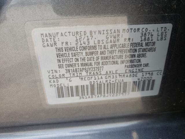 Photo 9 VIN: 3N1AB7AP8JY237977 - NISSAN SENTRA S 