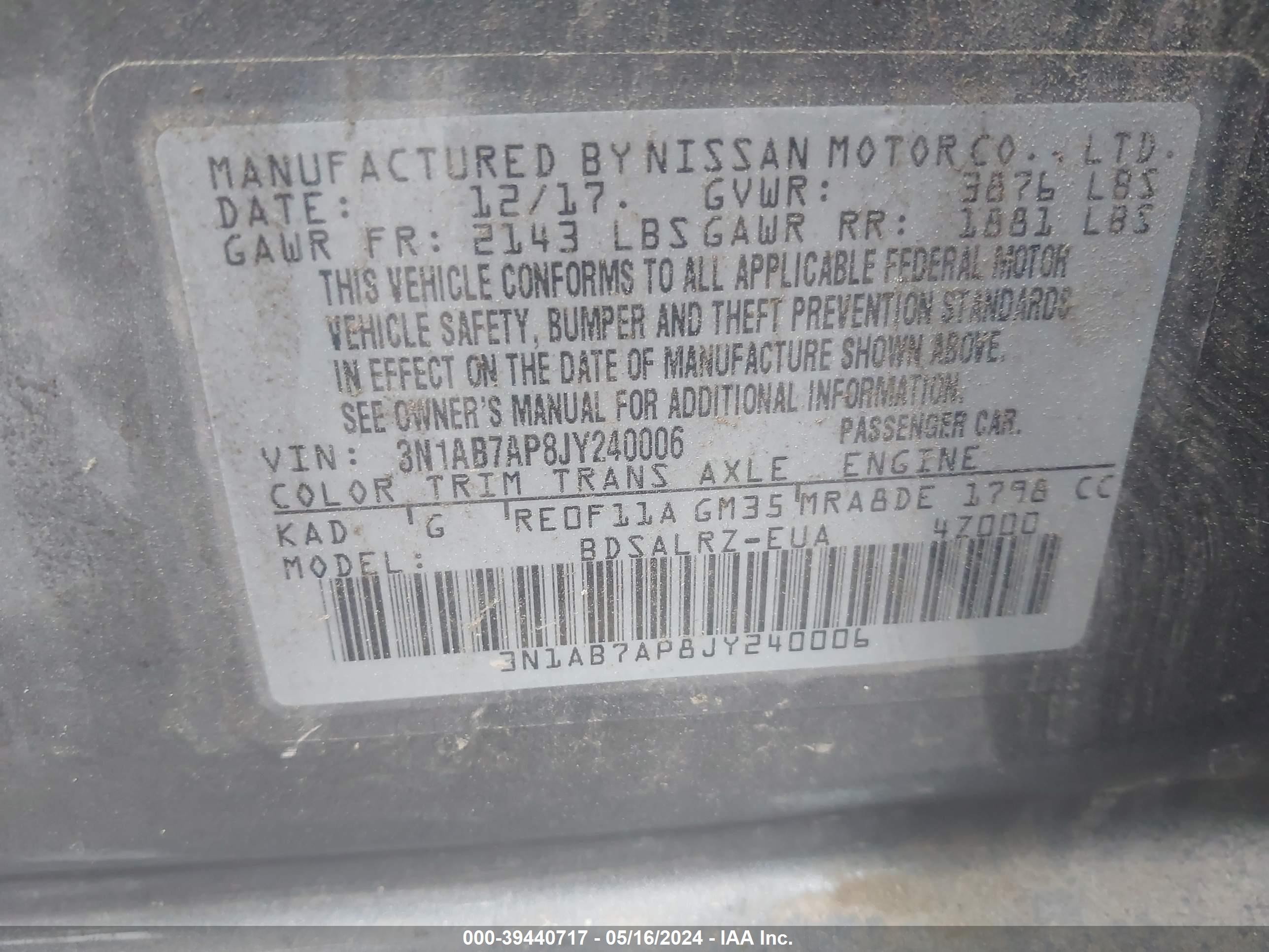 Photo 8 VIN: 3N1AB7AP8JY240006 - NISSAN SENTRA 