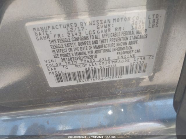 Photo 8 VIN: 3N1AB7AP8JY242810 - NISSAN SENTRA 