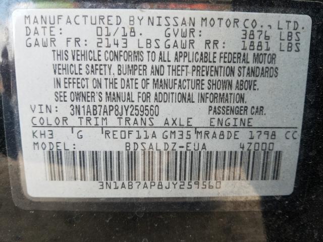 Photo 9 VIN: 3N1AB7AP8JY259560 - NISSAN SENTRA S 