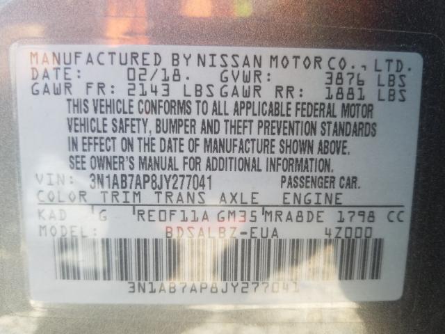 Photo 9 VIN: 3N1AB7AP8JY277041 - NISSAN SENTRA S 