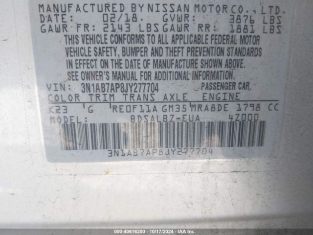 Photo 8 VIN: 3N1AB7AP8JY277704 - NISSAN SENTRA 