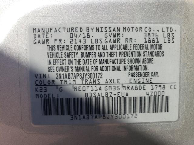 Photo 9 VIN: 3N1AB7AP8JY300172 - NISSAN SENTRA S 