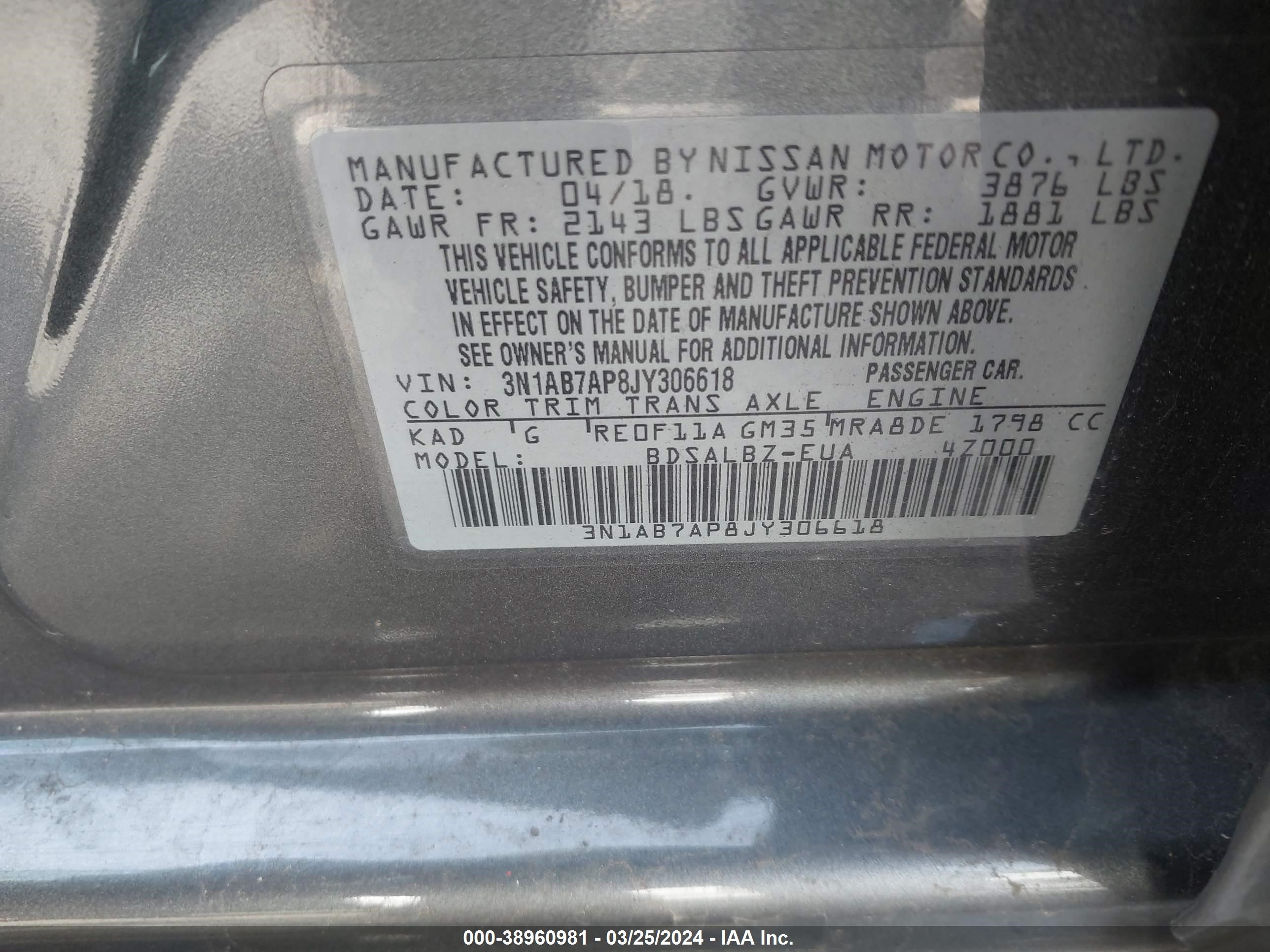 Photo 8 VIN: 3N1AB7AP8JY306618 - NISSAN SENTRA 