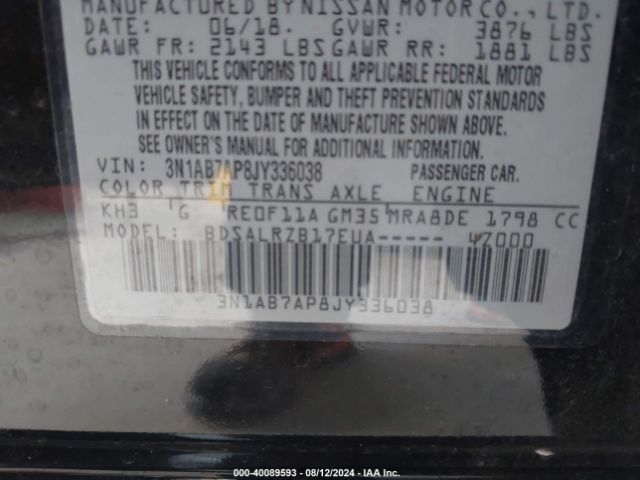 Photo 8 VIN: 3N1AB7AP8JY336038 - NISSAN SENTRA 