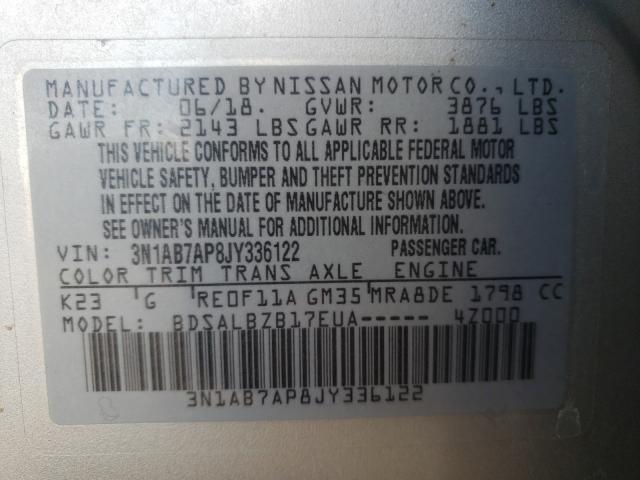 Photo 9 VIN: 3N1AB7AP8JY336122 - NISSAN SENTRA S 