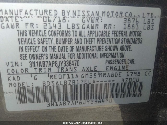 Photo 8 VIN: 3N1AB7AP8JY338470 - NISSAN SENTRA 