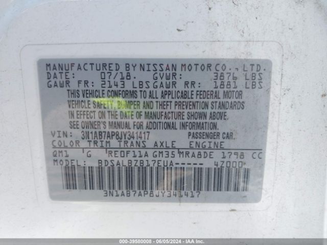 Photo 8 VIN: 3N1AB7AP8JY341417 - NISSAN SENTRA 