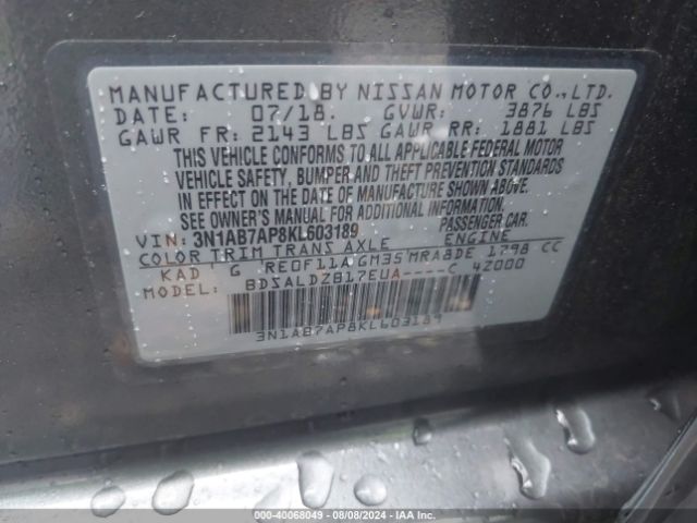 Photo 8 VIN: 3N1AB7AP8KL603189 - NISSAN SENTRA 