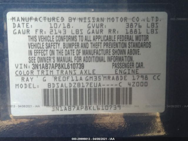 Photo 8 VIN: 3N1AB7AP8KL610739 - NISSAN SENTRA 