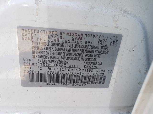 Photo 9 VIN: 3N1AB7AP8KY204057 - NISSAN SENTRA S 